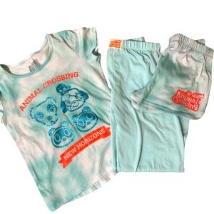 Animal Crossing Girls PJ set with sparkle design- Shirt, Pants, Shorts Size M